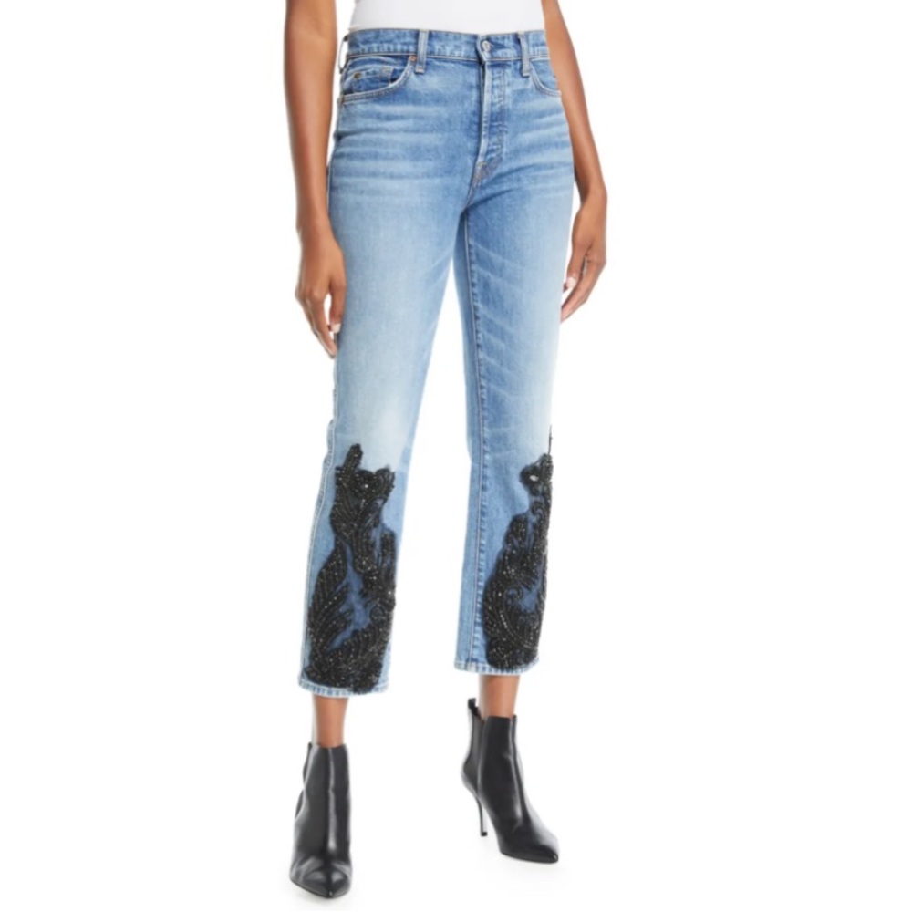 7FAM Edie Embellished Straight Leg Jeans